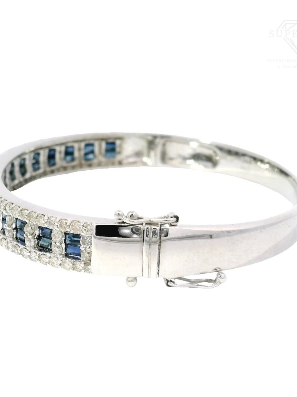 Natural Sapphire & Diamond Bracelet in 14K White Gold
